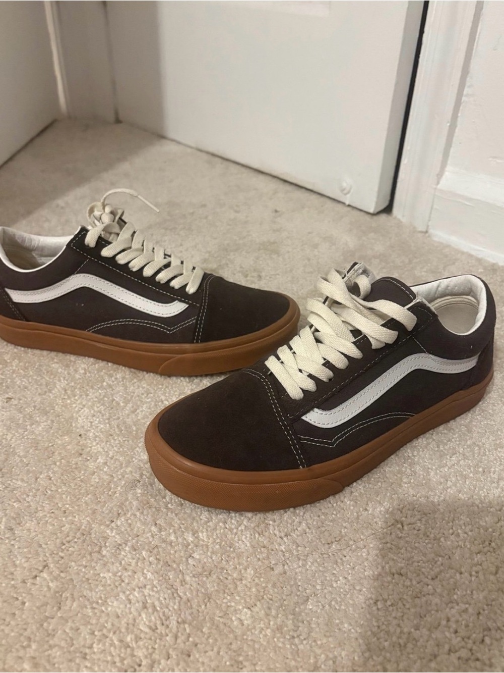 Vans Brown Suede Low-Top Sneakers with White Stripe and Gum Sole